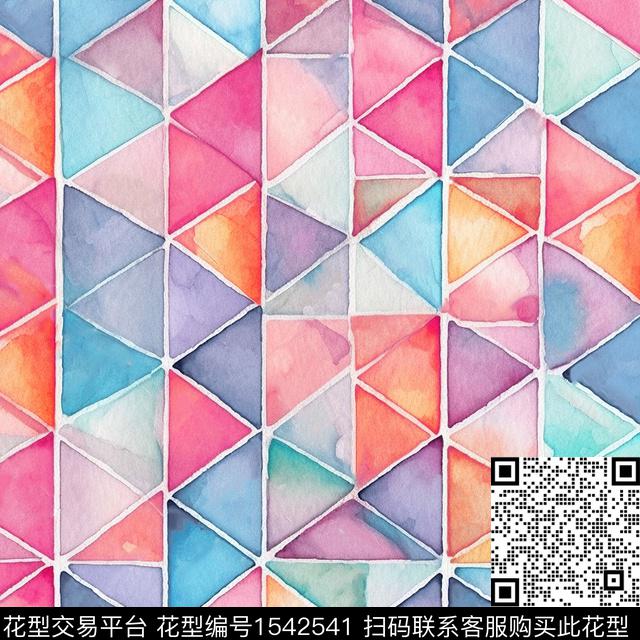水彩几何拼接数码印花华亿平台下载（图片编号: 1542541） - 瓦栏（Walan）