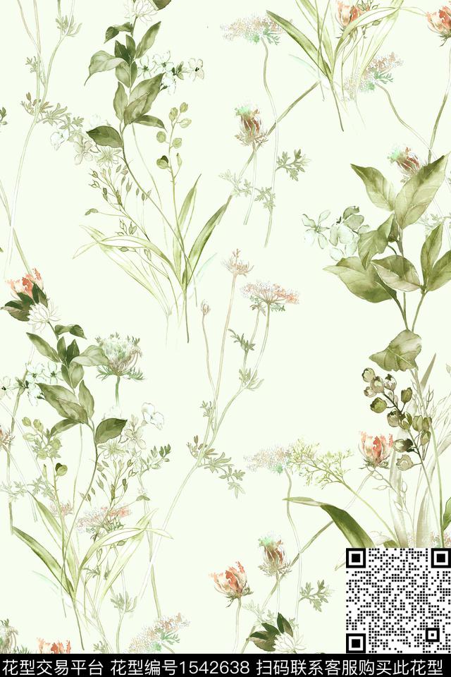 小清新花卉绿植树叶数码印花华亿平台下载（图片编号: 1542638） - 瓦栏（Walan）