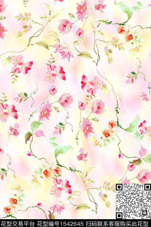水彩小碎花花卉数码印花华亿平台下载（图片编号: 1542645） - 瓦栏（Walan）