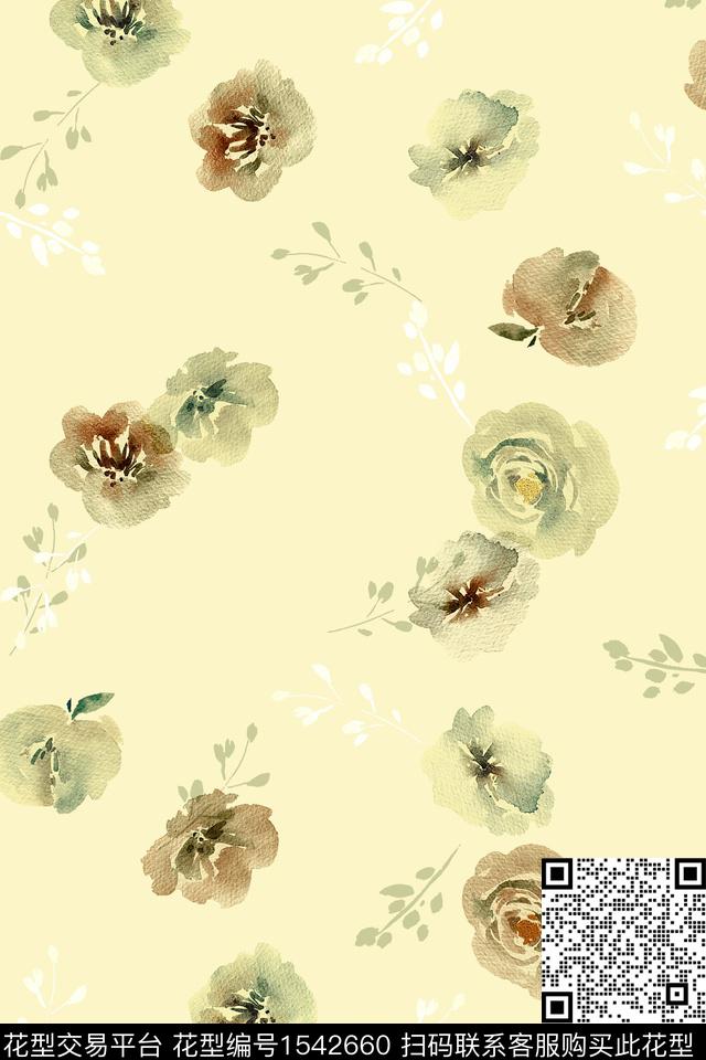 春夏华亿平台水彩花卉数码印花华亿平台下载（图片编号: 1542660） - 瓦栏（Walan）