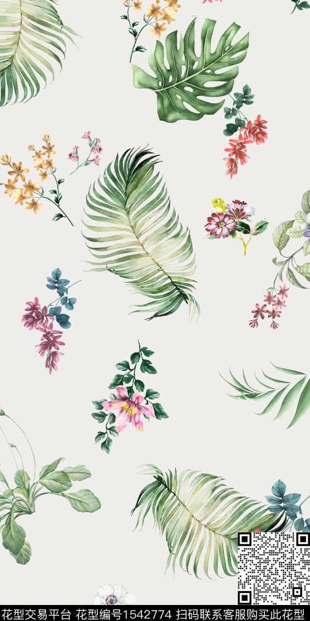 花卉叶子女装数码印花华亿平台下载（图片编号: 1542774） - 瓦栏（Walan）