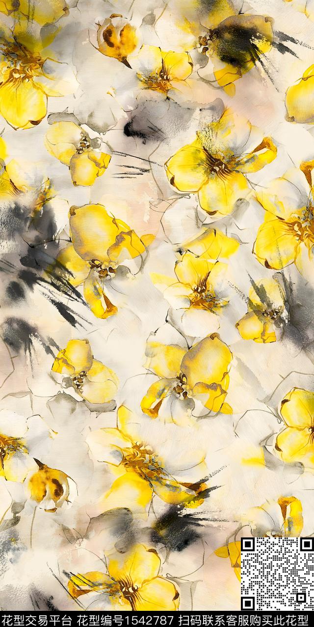 水彩女装花卉数码印花华亿平台下载（图片编号: 1542787） - 瓦栏（Walan）