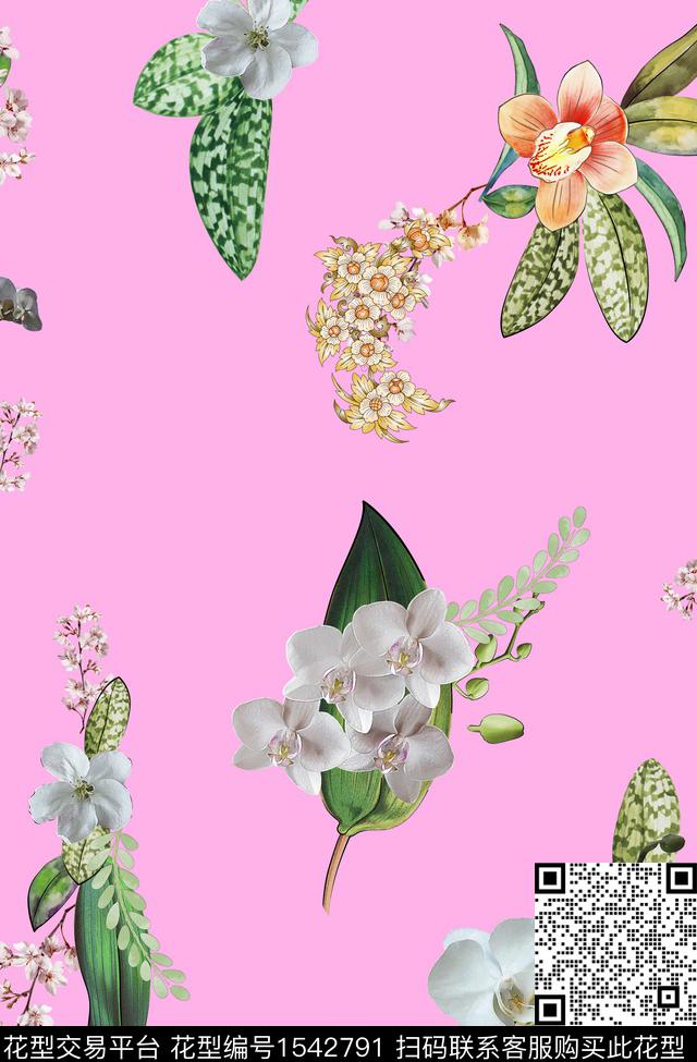 花卉叶子女装数码印花华亿平台下载（图片编号: 1542791） - 瓦栏（Walan）