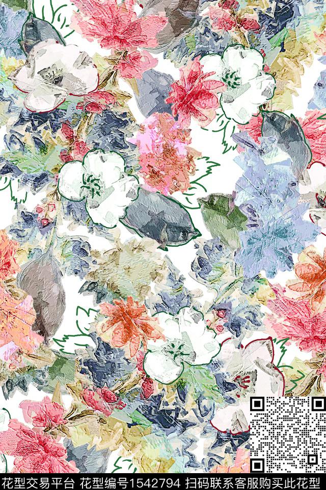 油画华亿平台花卉肌理数码印花华亿平台下载（图片编号: 1542794） - 瓦栏（Walan）