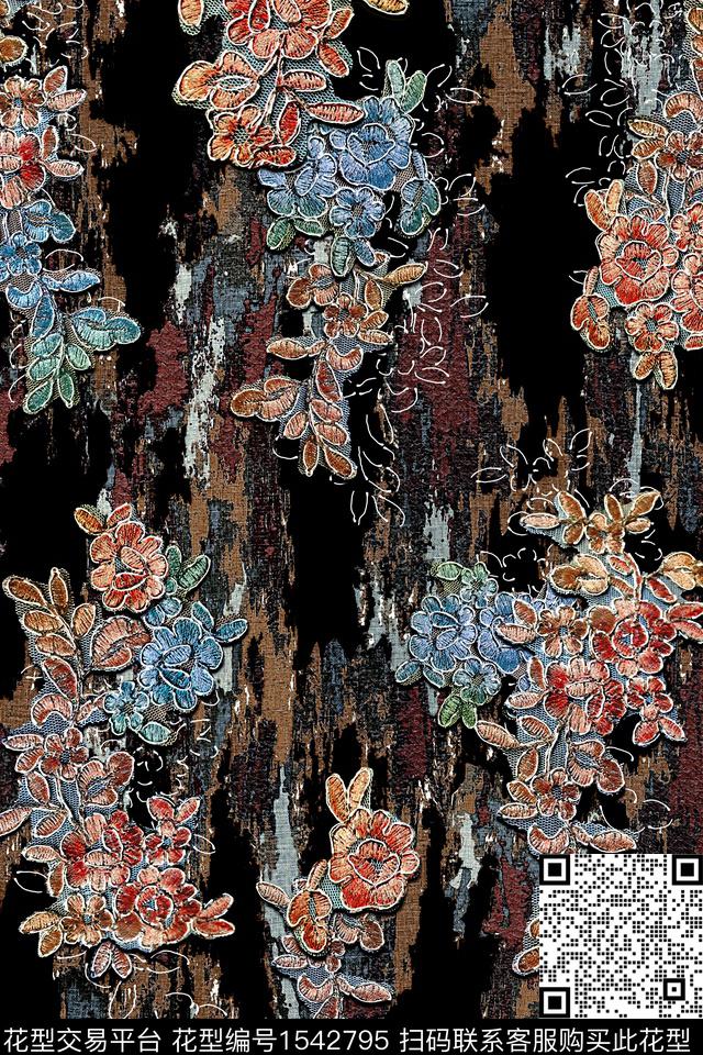 肌理中老年花卉数码印花华亿平台下载（图片编号: 1542795） - 瓦栏（Walan）