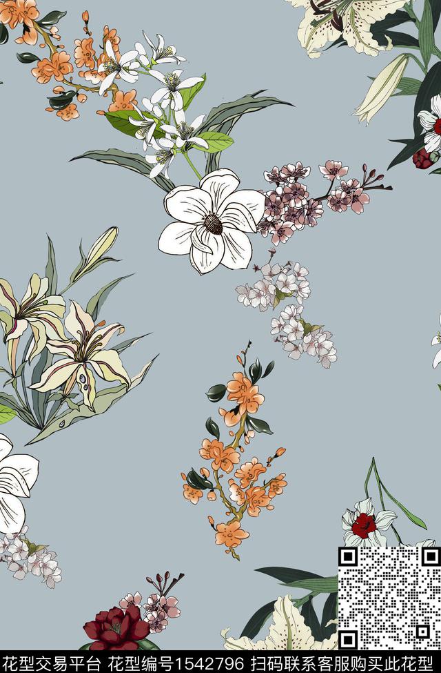 清爽花卉女装数码印花华亿平台下载（图片编号: 1542796） - 瓦栏（Walan）