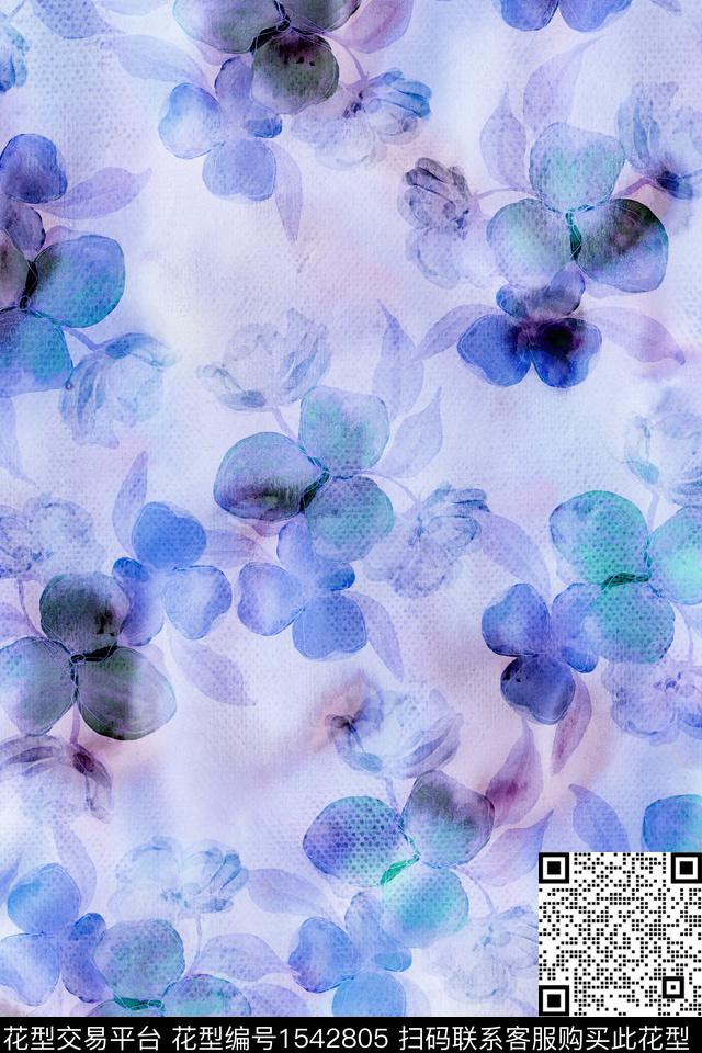 水彩纹理花卉数码印花华亿平台下载（图片编号: 1542805） - 瓦栏（Walan）