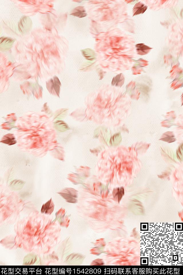 模糊花卉女装花卉数码印花华亿平台下载（图片编号: 1542809） - 瓦栏（Walan）