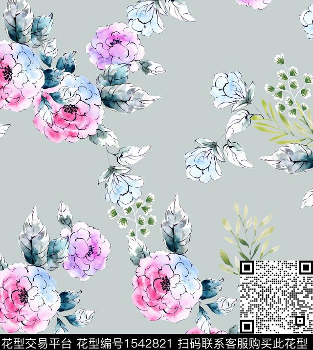 女装花卉连衣裙数码印花华亿平台下载（图片编号: 1542821） - 瓦栏（Walan）