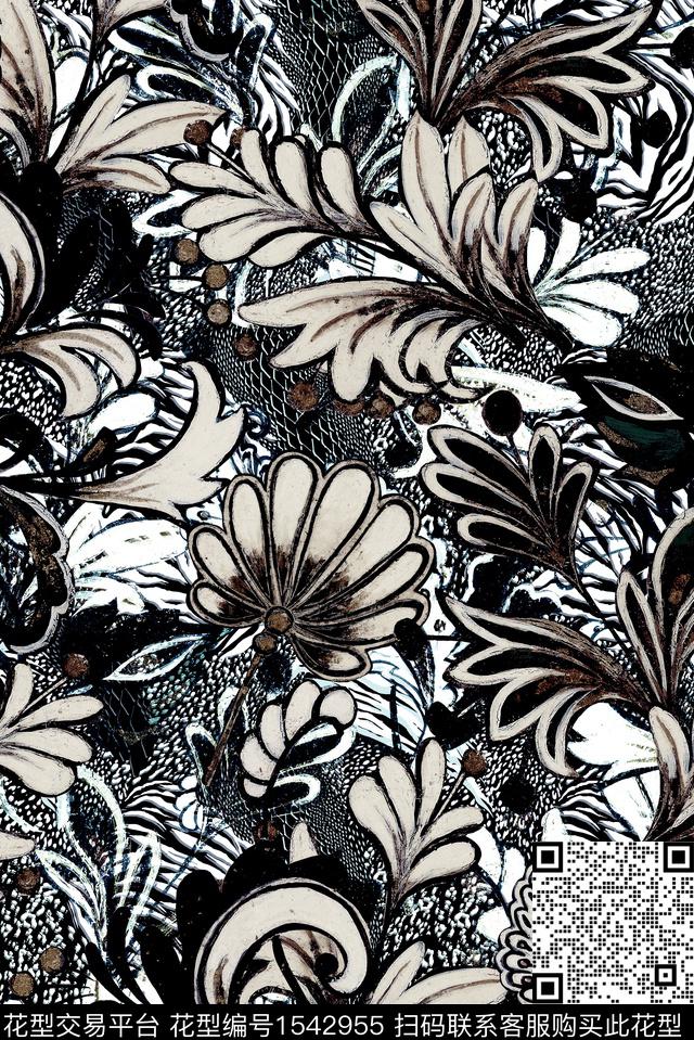佩斯利花卉数码印花华亿平台下载（图片编号: 1542955） - 瓦栏（Walan）