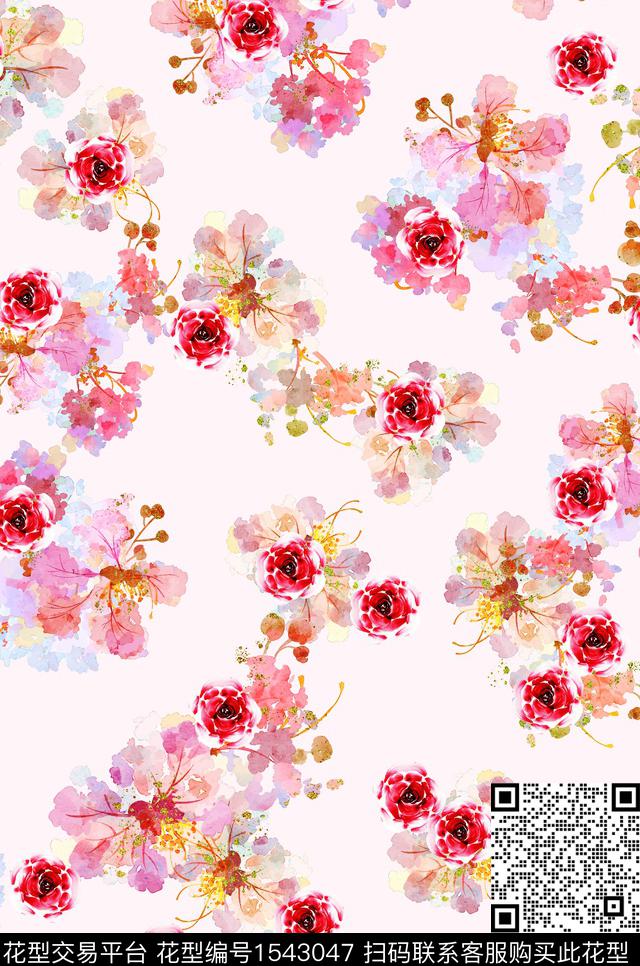 女装花卉连衣裙数码印花华亿平台下载（图片编号: 1543047） - 瓦栏（Walan）