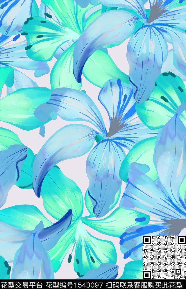 花卉大花数码华亿平台数码印花华亿平台下载（图片编号: 1543097） - 瓦栏（Walan）