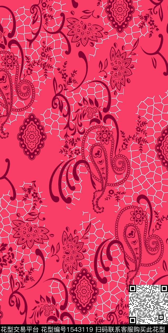 佩斯利民族风网格数码印花华亿平台下载（图片编号: 1543119） - 瓦栏（Walan）