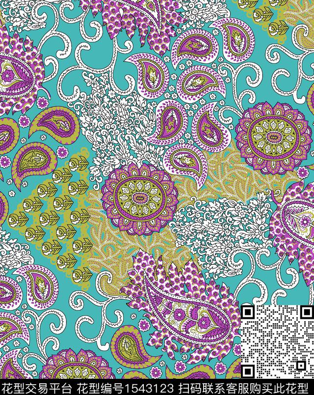 佩斯利民族风女装数码印花华亿平台下载（图片编号: 1543123） - 瓦栏（Walan）