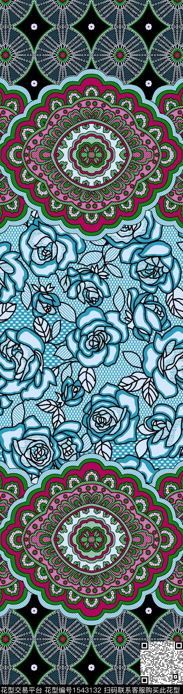 民族风花卉定位数码印花华亿平台下载（图片编号: 1543132） - 瓦栏（Walan）