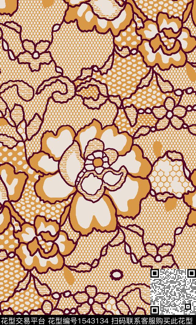 大花网格花卉数码印花华亿平台下载（图片编号: 1543134） - 瓦栏（Walan）
