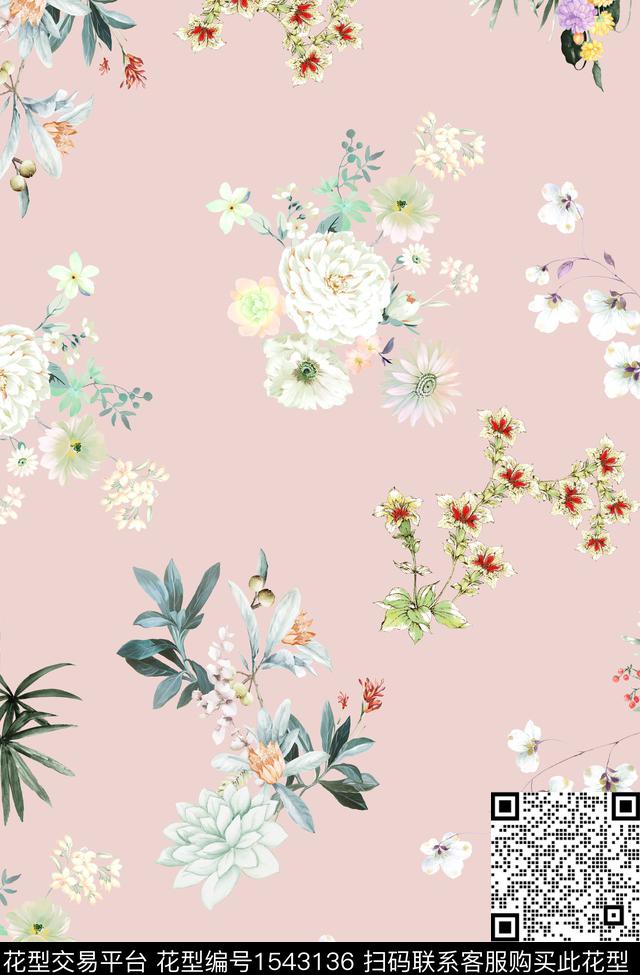 花卉碎花清爽数码印花华亿平台下载（图片编号: 1543136） - 瓦栏（Walan）