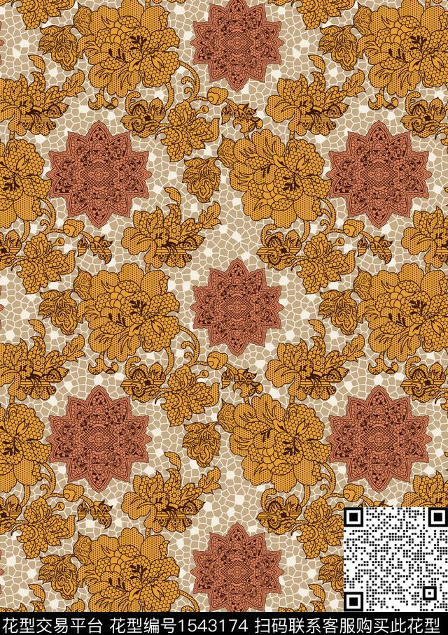 花卉碎片蕾丝传统印花华亿平台下载（图片编号: 1543174） - 瓦栏（Walan）