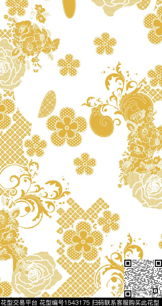 花卉格子民族风传统印花华亿平台下载（图片编号: 1543175） - 瓦栏（Walan）