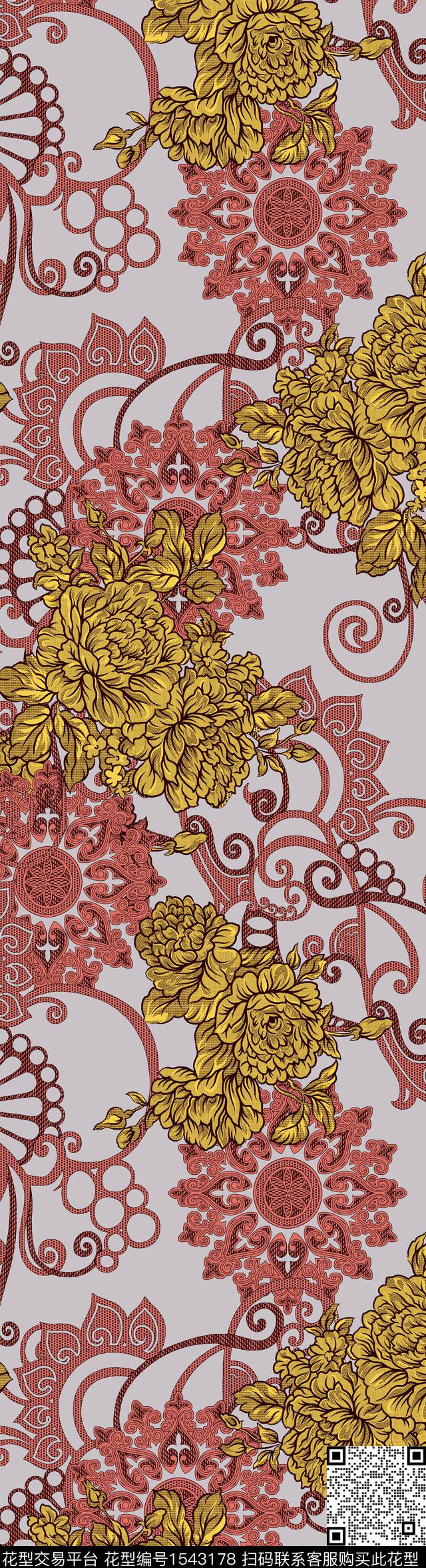 花卉民族风传统华亿平台传统印花华亿平台下载（图片编号: 1543178） - 瓦栏（Walan）