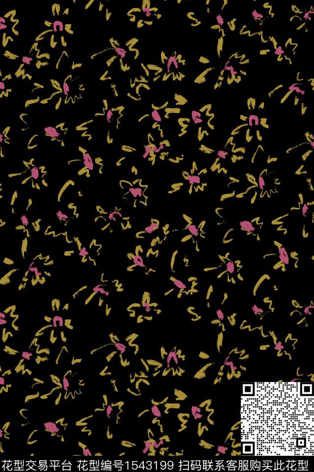 复古笔触淑女数码印花华亿平台下载（图片编号: 1543199） - 瓦栏（Walan）