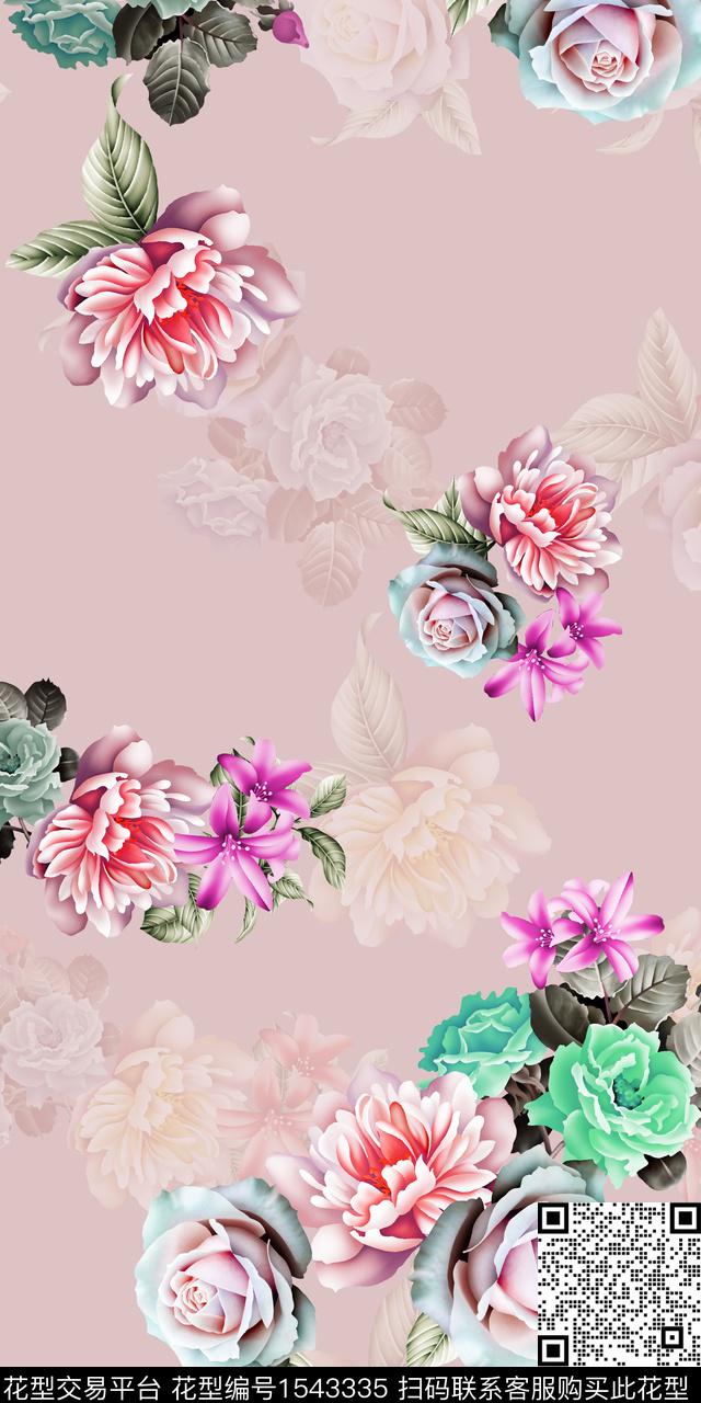 大花花卉女装数码印花华亿平台下载（图片编号: 1543335） - 瓦栏（Walan）