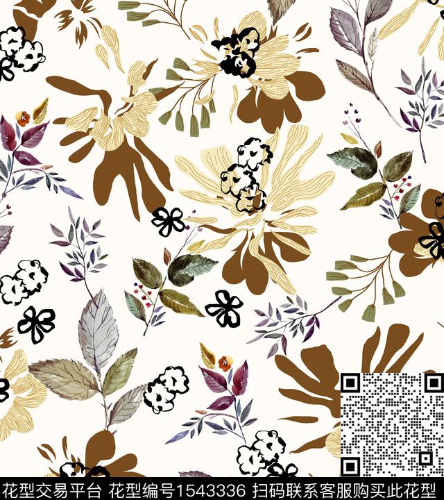 女装花卉连衣裙数码印花华亿平台下载（图片编号: 1543336） - 瓦栏（Walan）
