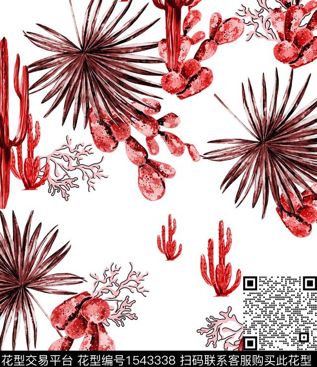 花卉仙人掌水彩数码印花华亿平台下载（图片编号: 1543338） - 瓦栏（Walan）
