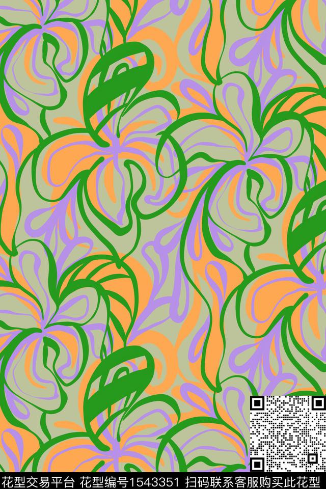 大花平面花卉复古数码印花华亿平台下载（图片编号: 1543351） - 瓦栏（Walan）