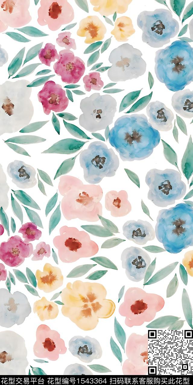 绿植树叶水彩花卉花卉数码印花华亿平台下载（图片编号: 1543364） - 瓦栏（Walan）