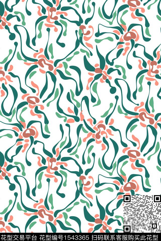 小清新清爽底花卉线条数码印花华亿平台下载（图片编号: 1543365） - 瓦栏（Walan）