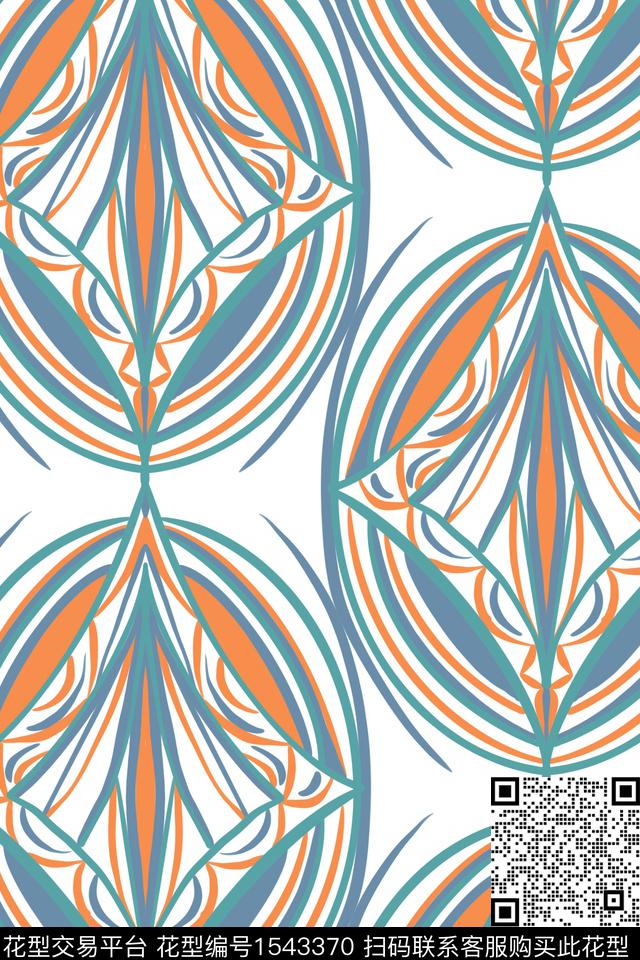 小清新线条民族风数码印花华亿平台下载（图片编号: 1543370） - 瓦栏（Walan）