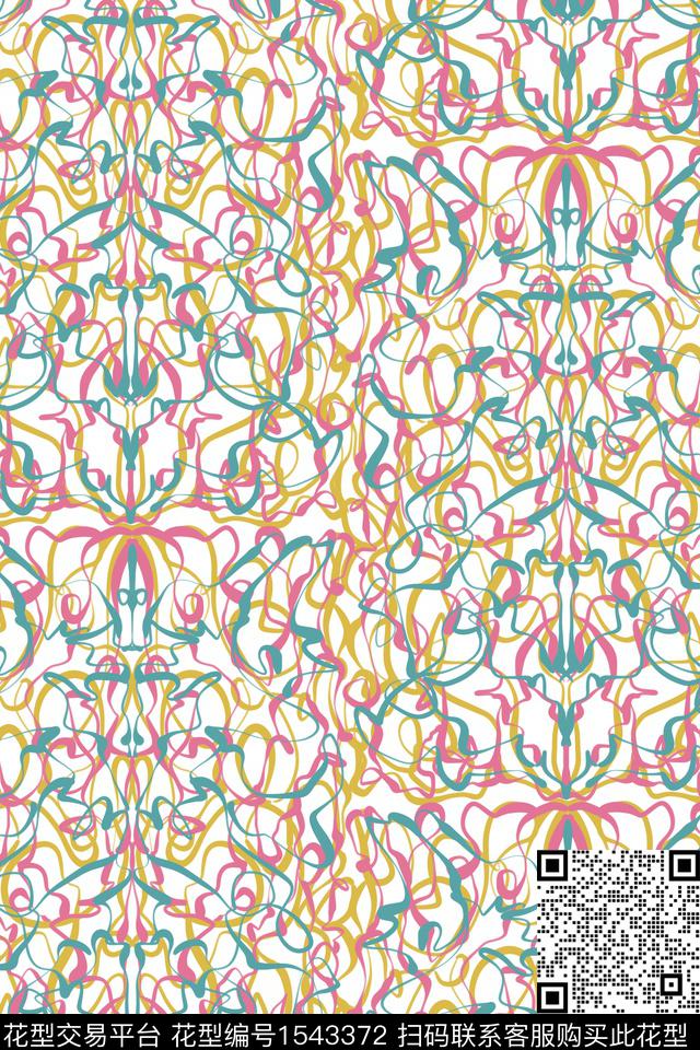 小清新线条民族风数码印花华亿平台下载（图片编号: 1543372） - 瓦栏（Walan）