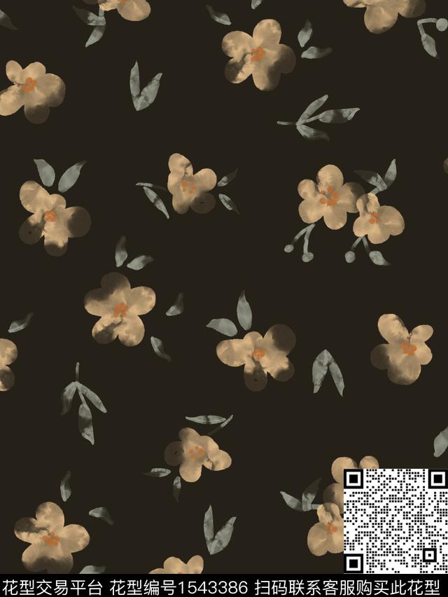 小碎花手绘花卉连衣裙数码印花华亿平台下载（图片编号: 1543386） - 瓦栏（Walan）