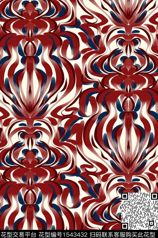 复古线条民族风数码印花华亿平台下载（图片编号: 1543432） - 瓦栏（Walan）