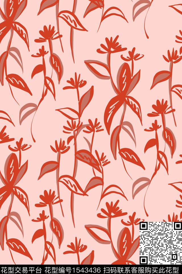 花卉剪影花卉数码印花华亿平台下载（图片编号: 1543436） - 瓦栏（Walan）