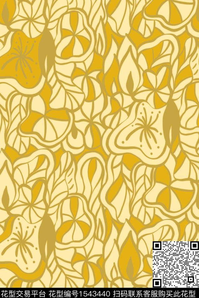 花卉几何复古数码印花华亿平台下载（图片编号: 1543440） - 瓦栏（Walan）