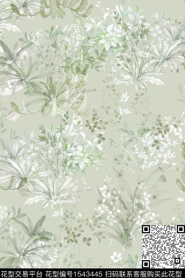 满版散花绿植花卉数码印花华亿平台下载（图片编号: 1543445） - 瓦栏（Walan）