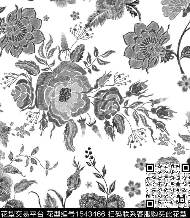 花卉羊毛衫白底花传统印花华亿平台下载（图片编号: 1543466） - 瓦栏（Walan）