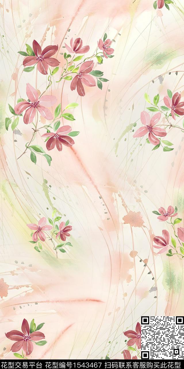 花卉水彩女装数码印花华亿平台下载（图片编号: 1543467） - 瓦栏（Walan）