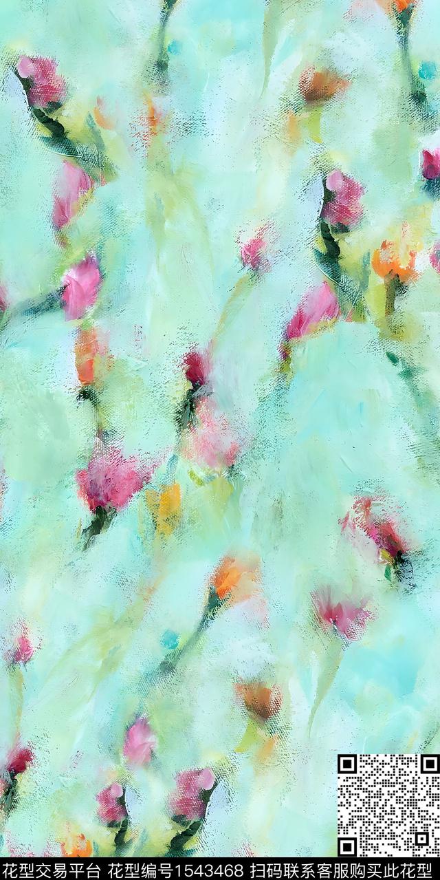 肌理油画抽象花卉数码印花华亿平台下载（图片编号: 1543468） - 瓦栏（Walan）