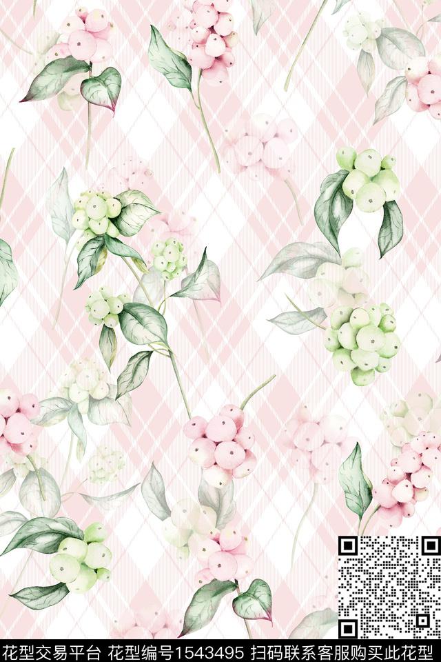 格子小清新花卉数码印花华亿平台下载（图片编号: 1543495） - 瓦栏（Walan）