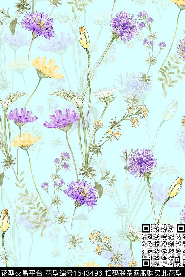 小清新清爽花卉数码印花华亿平台下载（图片编号: 1543496） - 瓦栏（Walan）