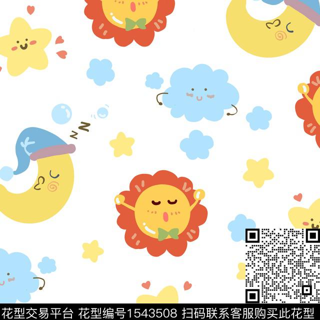 可爱卡通太阳月亮白云传统印花华亿平台下载（图片编号: 1543508） - 瓦栏（Walan）