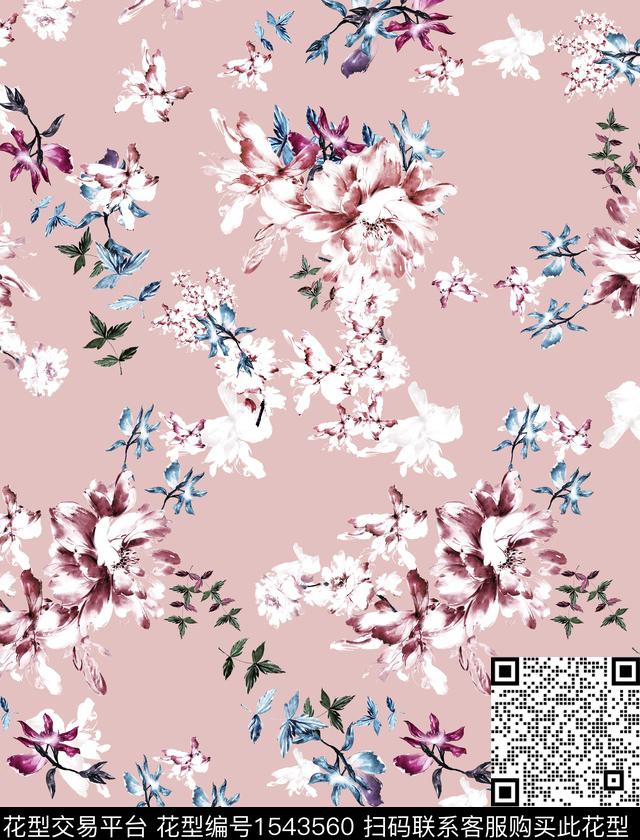 小碎花手绘花卉花卉数码印花华亿平台下载（图片编号: 1543560） - 瓦栏（Walan）