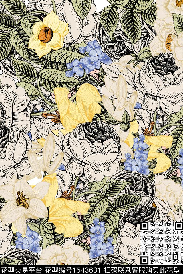 肌理花卉数码印花华亿平台下载（图片编号: 1543631） - 瓦栏（Walan）