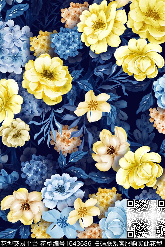 大花女装花卉数码印花华亿平台下载（图片编号: 1543636） - 瓦栏（Walan）