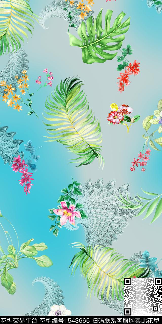 花卉分形热带数码印花华亿平台下载（图片编号: 1543665） - 瓦栏（Walan）