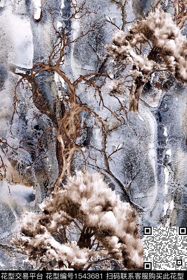 抽象树枝数码印花华亿平台下载（图片编号: 1543681） - 瓦栏（Walan）