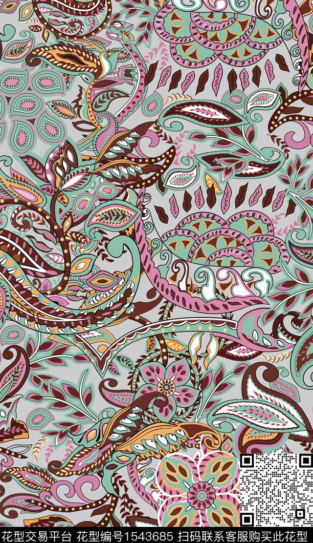 佩斯利花卉民族风传统印花华亿平台下载（图片编号: 1543685） - 瓦栏（Walan）